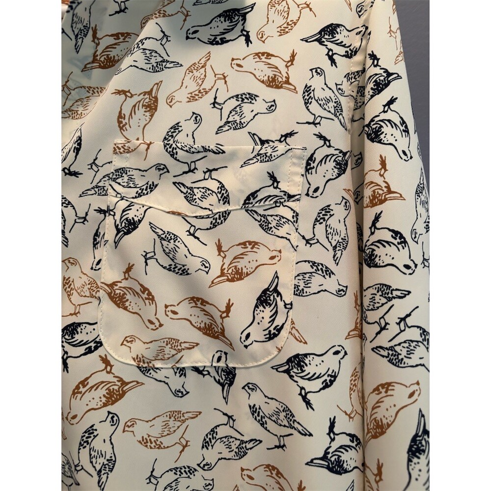Ellen Tracy Button-Up Blouse Womens XS Ivory Bird Print Oversized Long - Picture 2 of 8